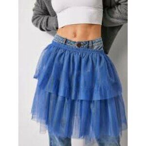 NEW FREE PEOPLE INTIMATELY CARRIE TULLE HALF SLIP RUFFLE BLUE SKIRT  SZ XSMALL